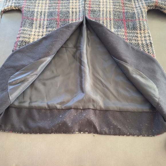 Vintage Y2K Echo Brown Wool Blend Plaid Overcoat Faux Fur Cuffs Wrap‎ Jacket M/L - Picture 13 of 15